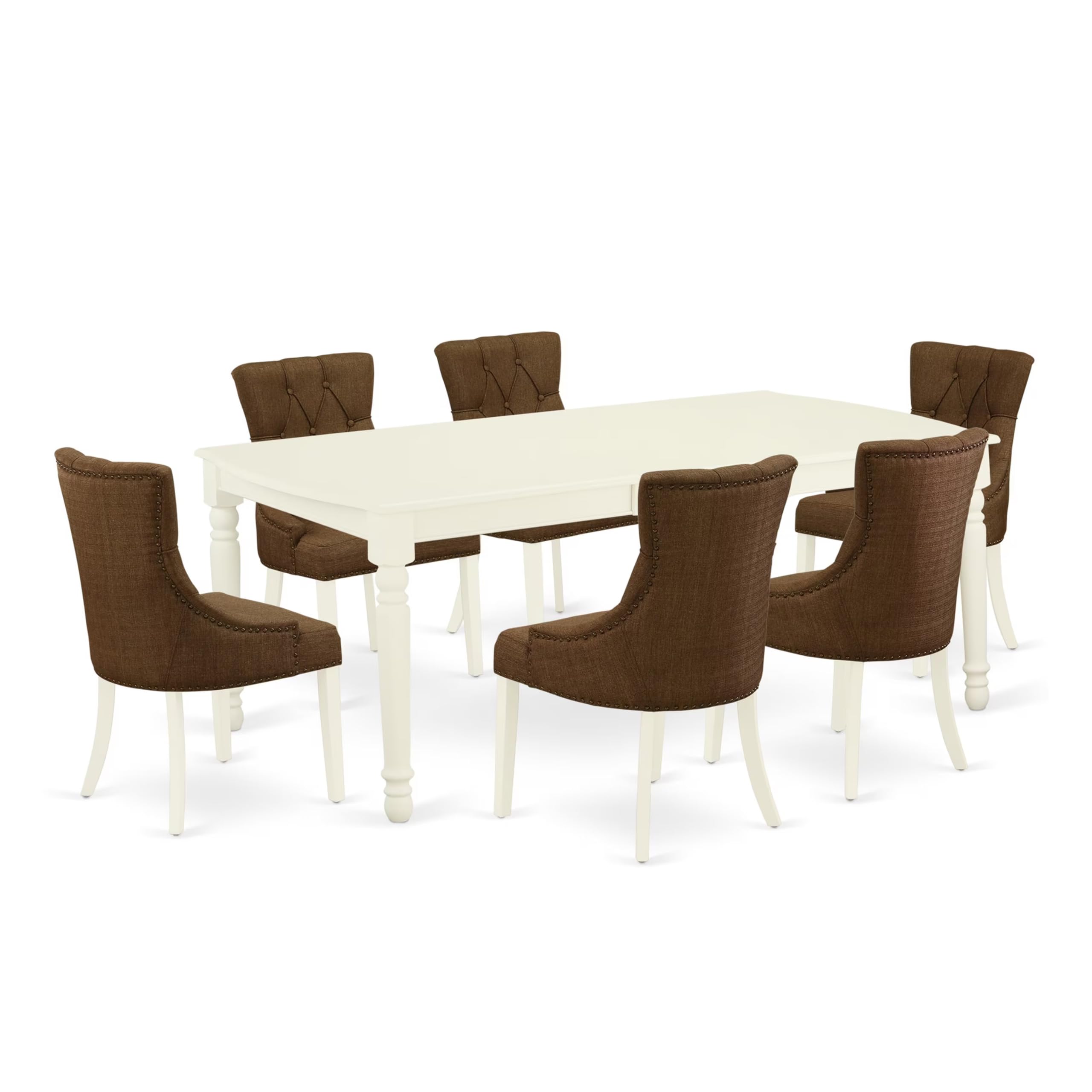 East West Furniture Dofr7-Lwh-18 7 Piece Dining Room Table Set Consist Of A Rectangle Kitchen Table With Butterfly Leaf And 6 Brown Linen Linen Fabric Parsons Chairs, 42X78 Inch, Linen White