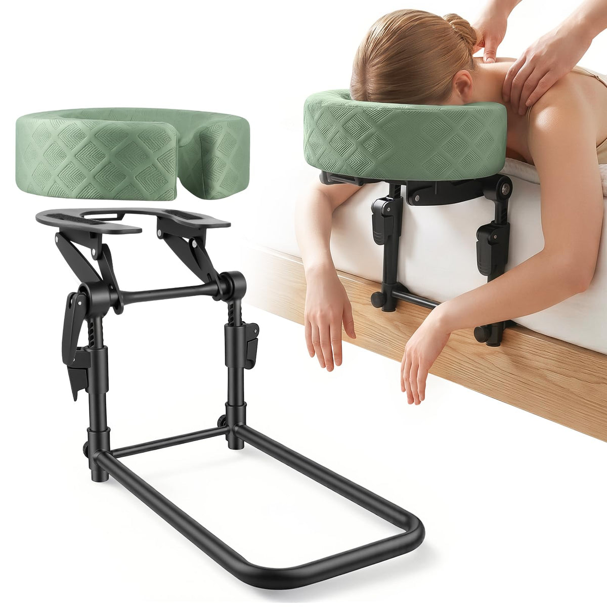 Massage Headrest for Bed, Adjustable Face Cradle with Memory Foam Pillow