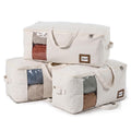 Cotton Canvas Storage Bags for King/Queen Comforters, Bedding, 3Pack, Beige