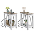 WLIVE Narrow End Table Set of 2 with Charging Station, Sofa Side Tables with Open Storage Shelf, Slim Farmhouse End Table Sets, 