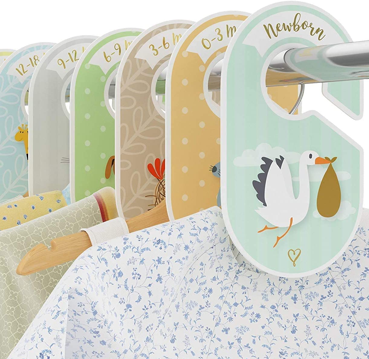 Baby Closet Dividers & Baby Clothes Organizer - 18 X Baby Clothes Closet Dividers - Neutral Hangers (Boy & Girl) - Size & Age Baby Clothes Dividers - Cozy Hedgehog