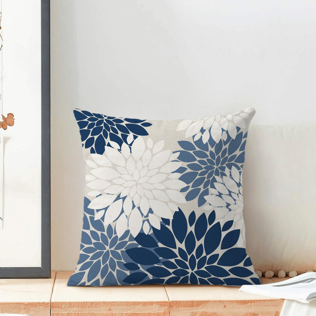 Cxmeifly Navy Blue White Summer Outdoor Pillow Covers 18X18 Inch Set Of 2 Dusty Blue Dahlia Floral Decor Throw Pillows Modern Ge