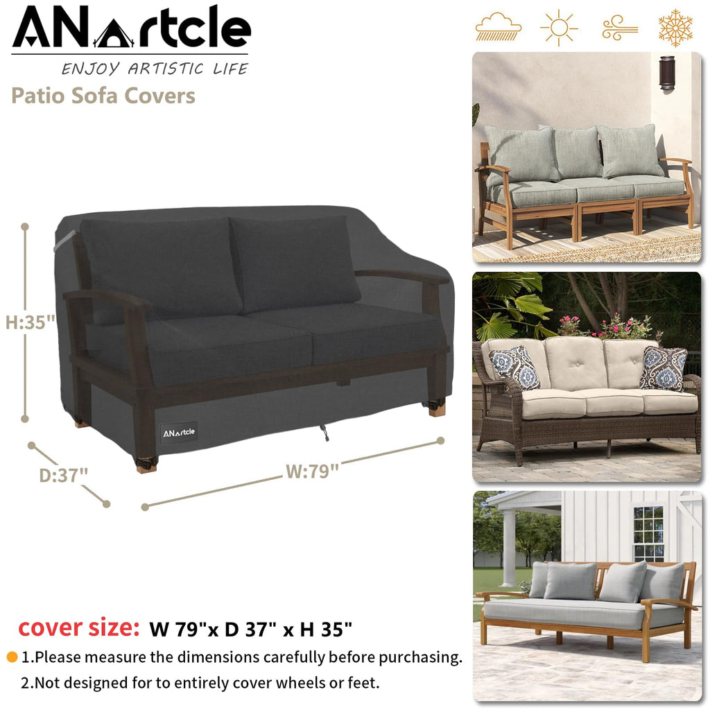 Anartcle 3-Seater Patio Sofa Cover,79W X 37D X 35H Inches Outdoor Couch Cover,100% Waterproof Heavy Duty Patio Sofa Covers,Patio