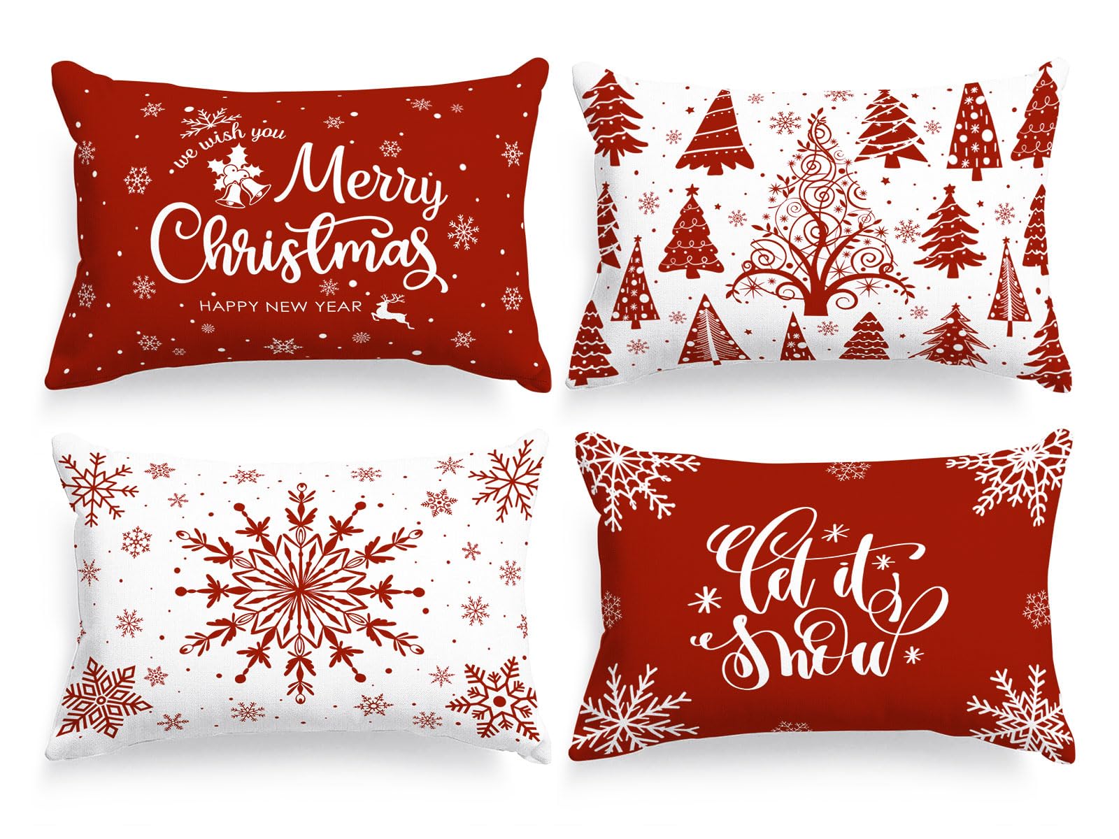 Lanpn Christmas Lumbar Throw Pillow Covers 12X18 Set Of 4, Merry Christmas Winter Xmas Snowflake Decorative Holiday Cushion Pill