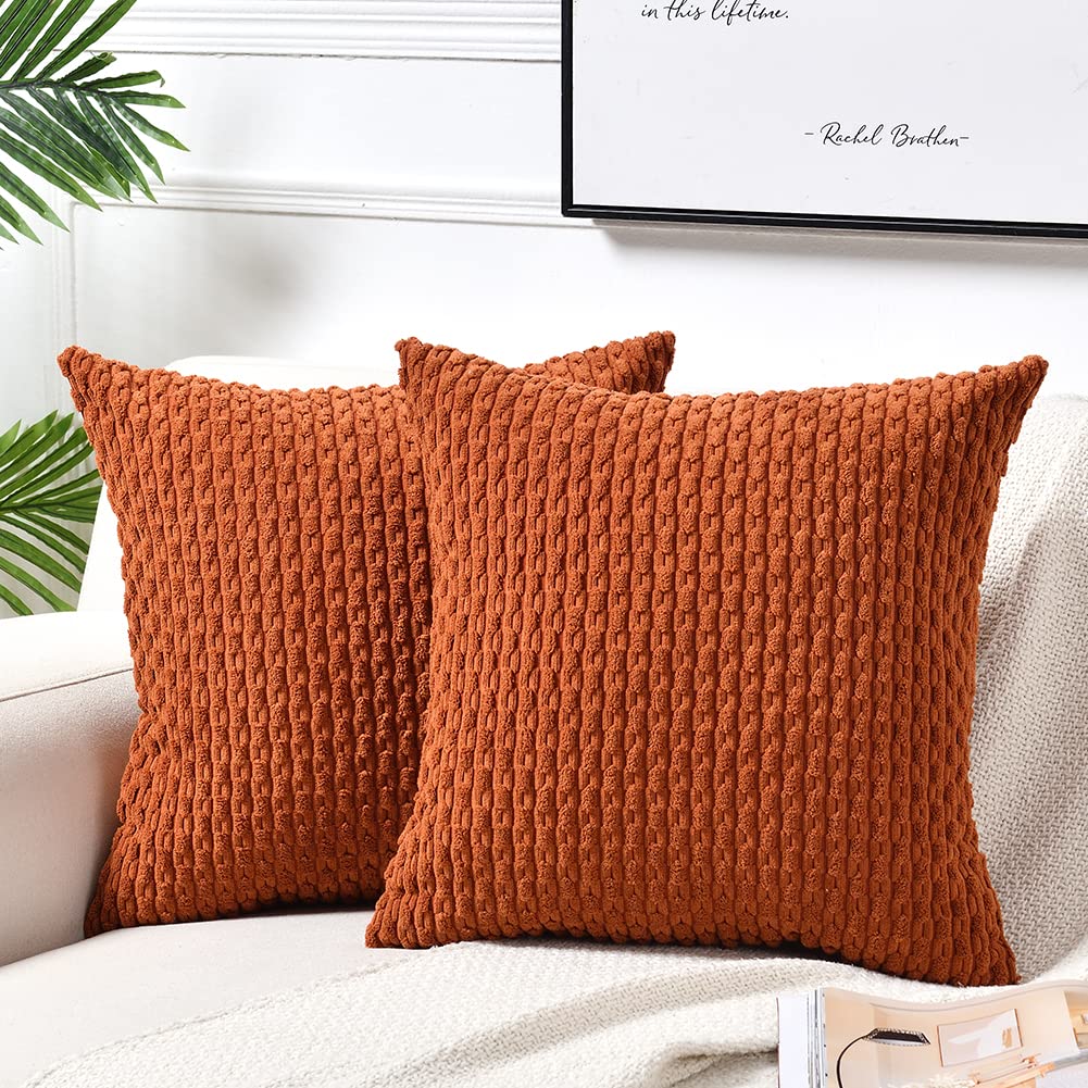 Fancy Homi 2 Packs Rust Decorative Throw Pillow Covers 18X18 Inch For Couch Bed Sofa, Modern Farmhouse Boho Home Decor, Soft Cut