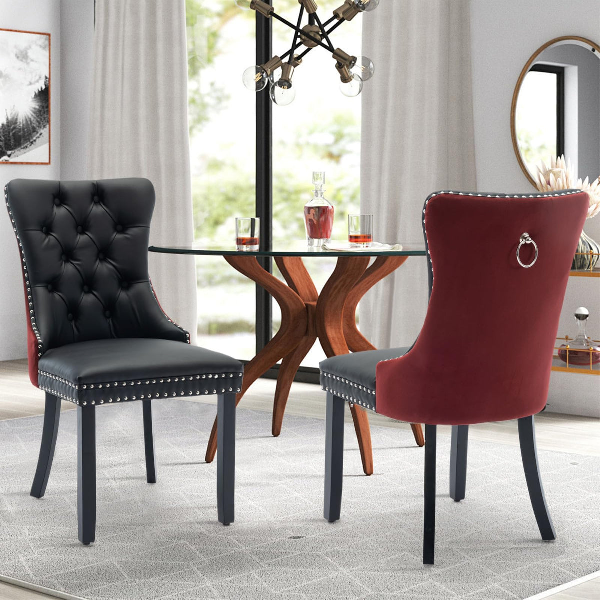 Vicbarley Leather Dining Chair Set Of 2 Upholstered Tufted Dining Room Chair With Nailhead Trim And Rubber Wood Legs For Kitchen