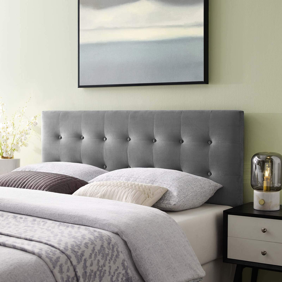 Modway Emily King Biscuit Tufted Performance Velvet Headboard, Gray