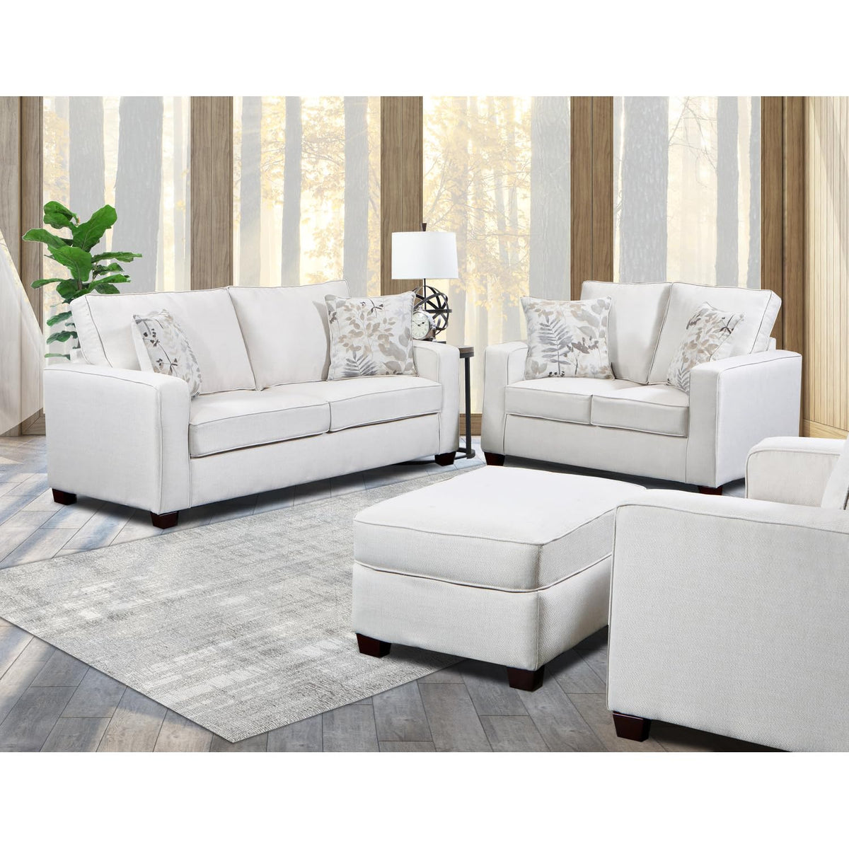 American Furniture Classics Relay Linen 4-Piece Set with Sleeper Sofas, Soft Washed Cream Tweed