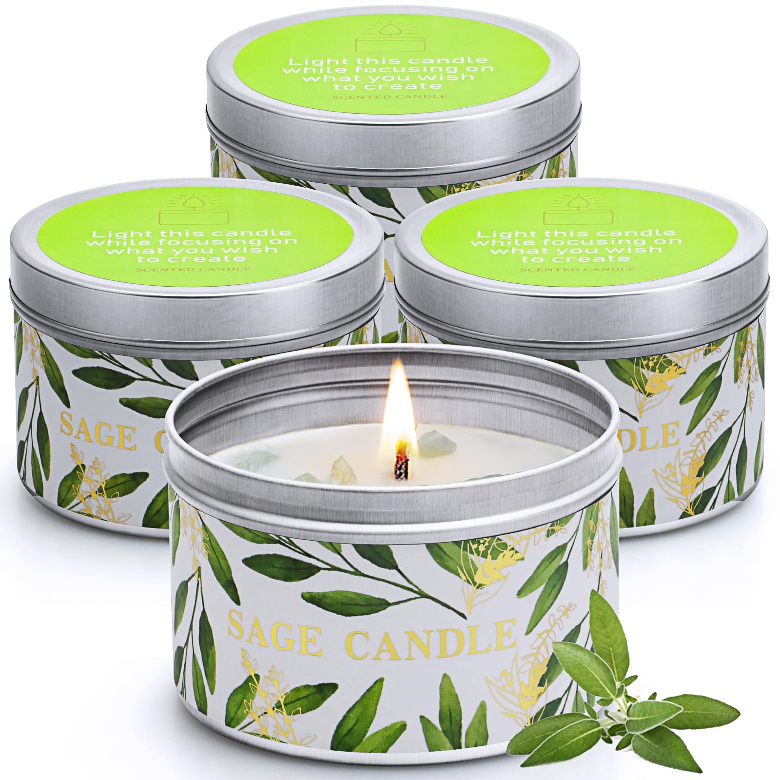 Sage Candles for House Energy Cleansing,4 Pack House Warming Gifts New Home Pure White Sage Candle Set for Chakra Healing-18oz 1