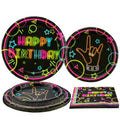 Glow Neon Party Supplies - Glow in the Dark Happy Birthday Plates and Fluorescent Napkins for Blacklight Neon Party Decorations,