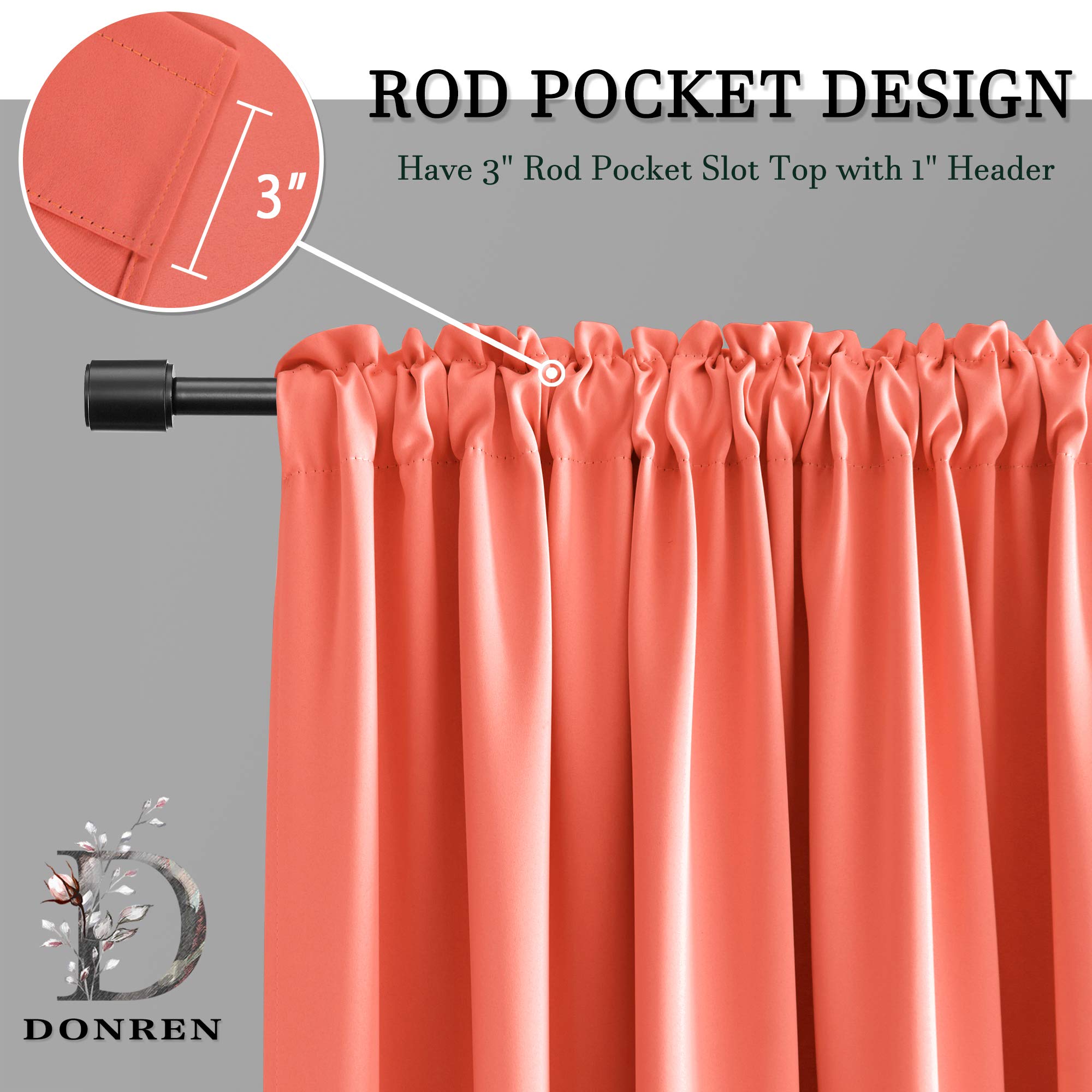 Donren Room Darkening Half Curtains For Small Windows - Cabinet Curtain Tiers For Kitchen With Rod Pocket (Coral,30 X 30 Inch Length,2 Panels)