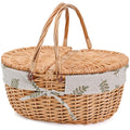 Wicker Picnic Basket with Removable Liner Empty Picnic Baskets with Lid, Picnic Hamper with Foldable Handles for Picnic, Green L