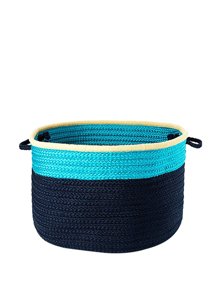 Color Block Round Basket Utility Basket, 18 By 12-Inch, Turquoise/Navy Blue