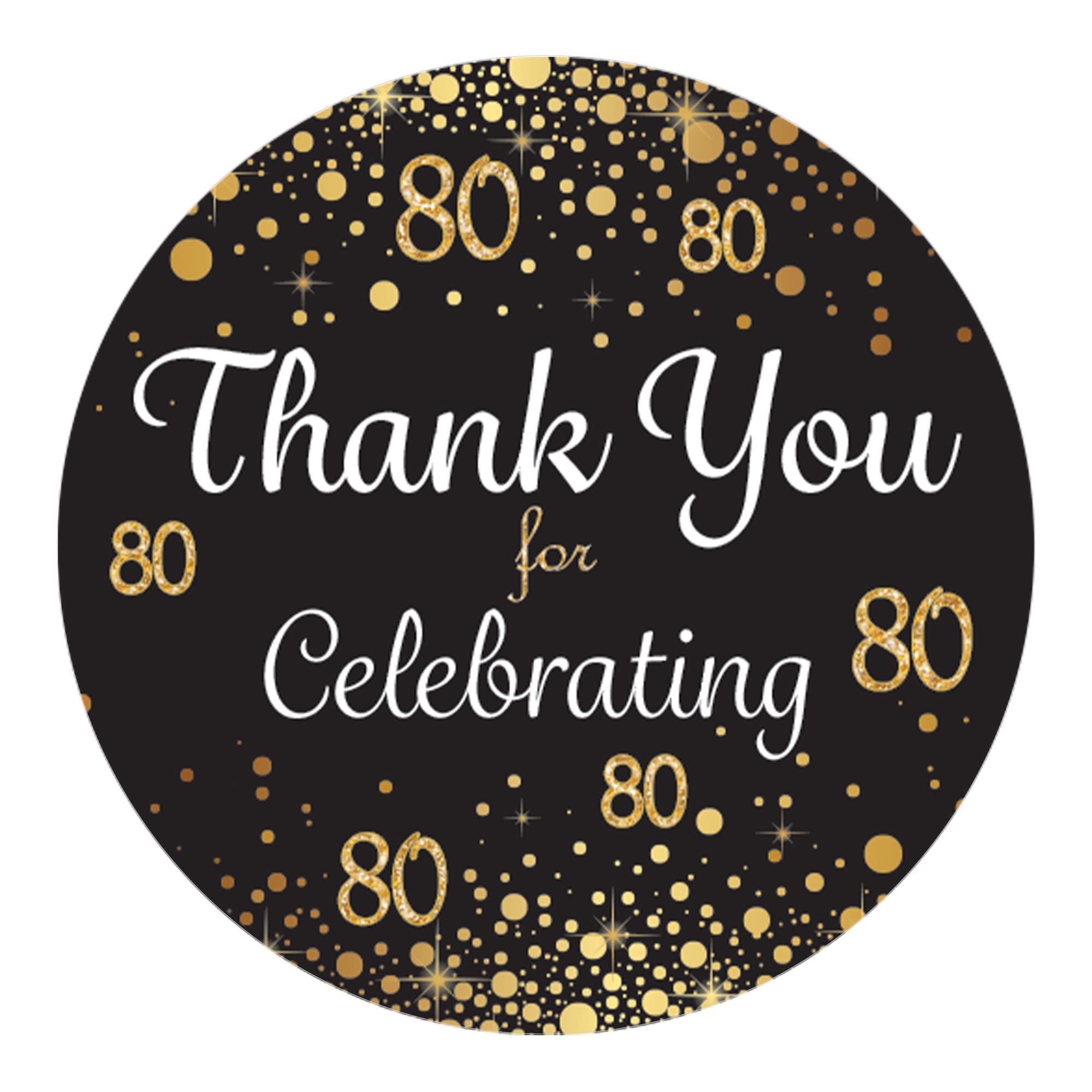 Black And Gold 80Th Birthday Thank You Stickers - 1.75 In - 40 Labels