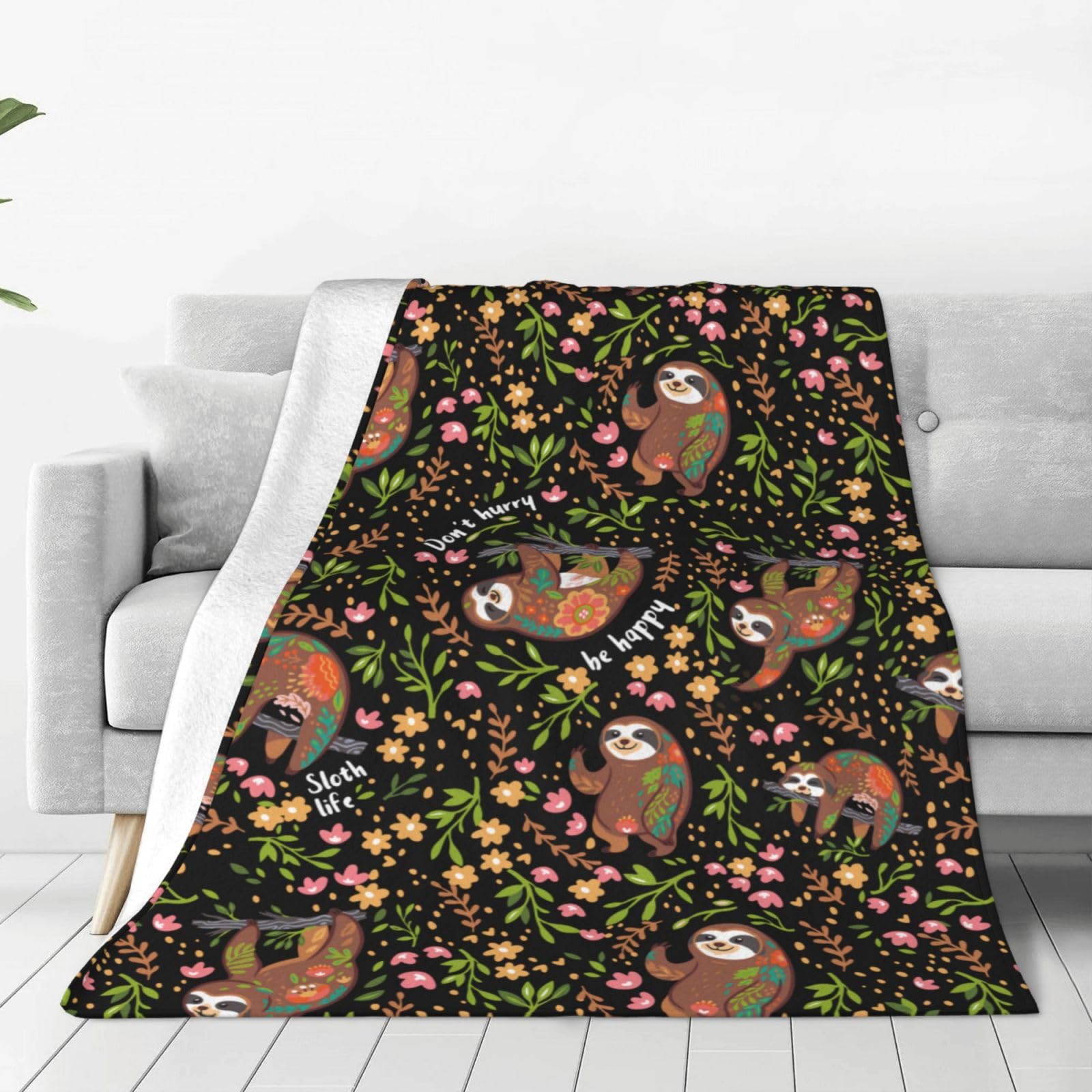 Docsckus Ultra-Soft Microfiber Throw Blanket 330 Gsm Fuzzy Fleece Blanket For Adults Kids Gift Couch, Sofa, Bed Sloth Black 60'