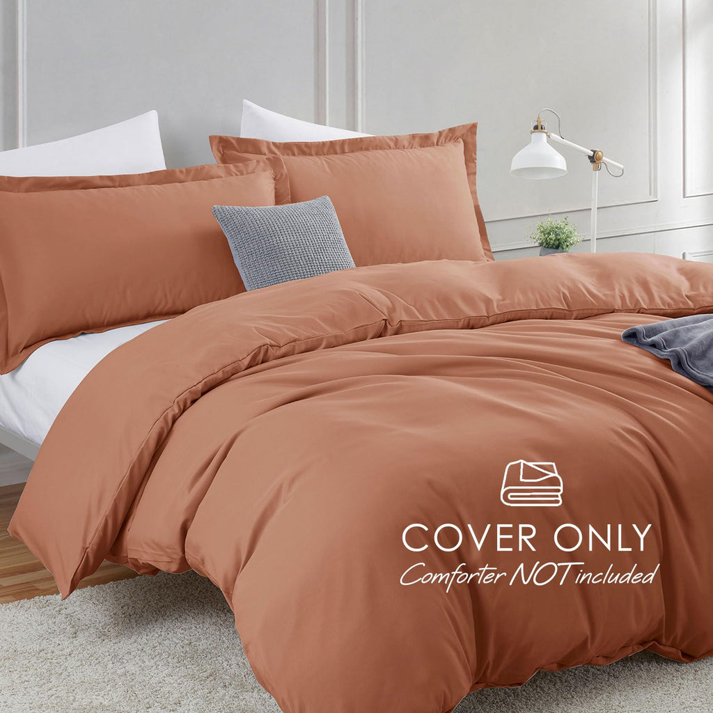 Hearth & Harbor Rust Duvet Cover King Size - 3 Piece King Duvet Cover Set, Soft Double Brushed King Duvet Covers With Button Clo