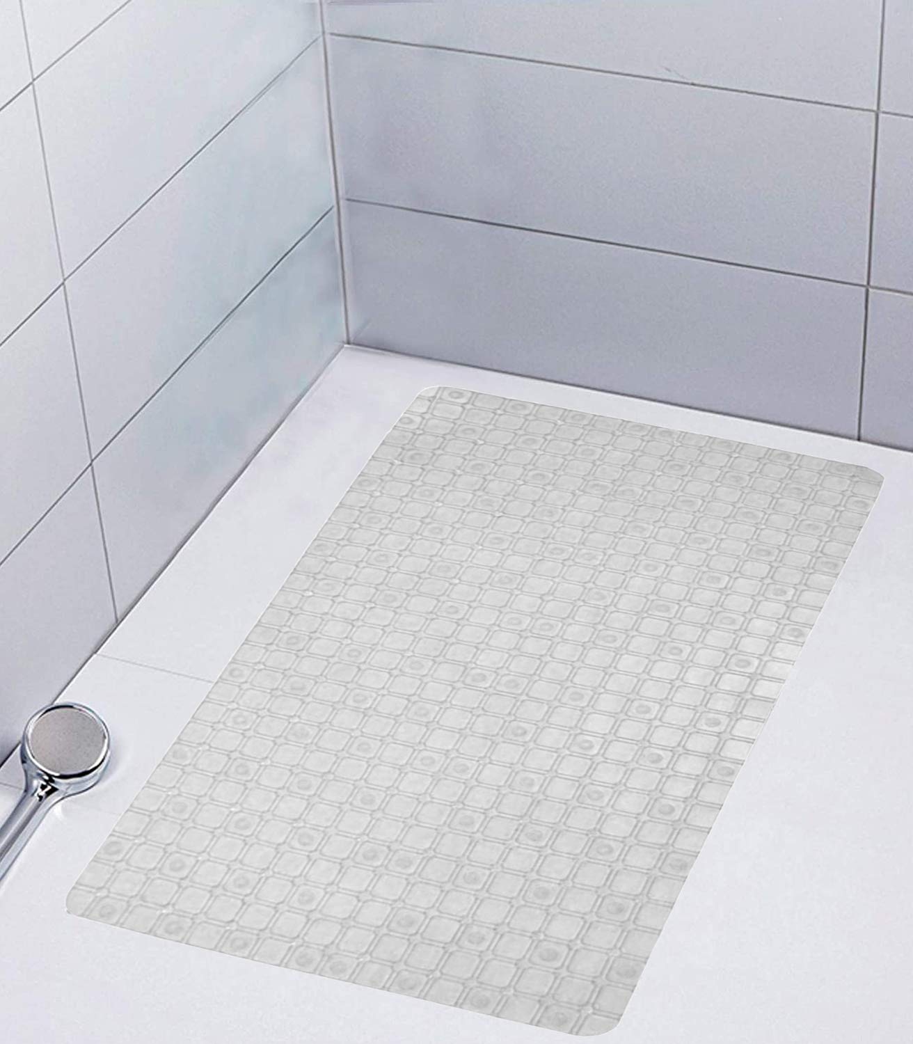 Heart Home Checkered Design Non Slip Bathroom Mat, Bathtub Mat, Shower Mat, Bath Mat with Suction Cups (White)  HEART01084