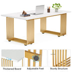 Tribesigns 70.9' Modern Office Desk, Wooden Computer Desk, White Executive Desk With Gold Metal Legs, Large Workstation For Home Office, Study Writing Desk, Small Conference Table For Meeting Room