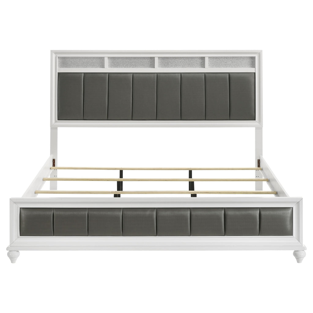 Coaster Home Furnishings Barzini Modern Classic 4-Piece Bedroom Set Leatherette Upholstered Eastern King Size Panel Bed Frame 56-inch Headboard White 205891KE-S4