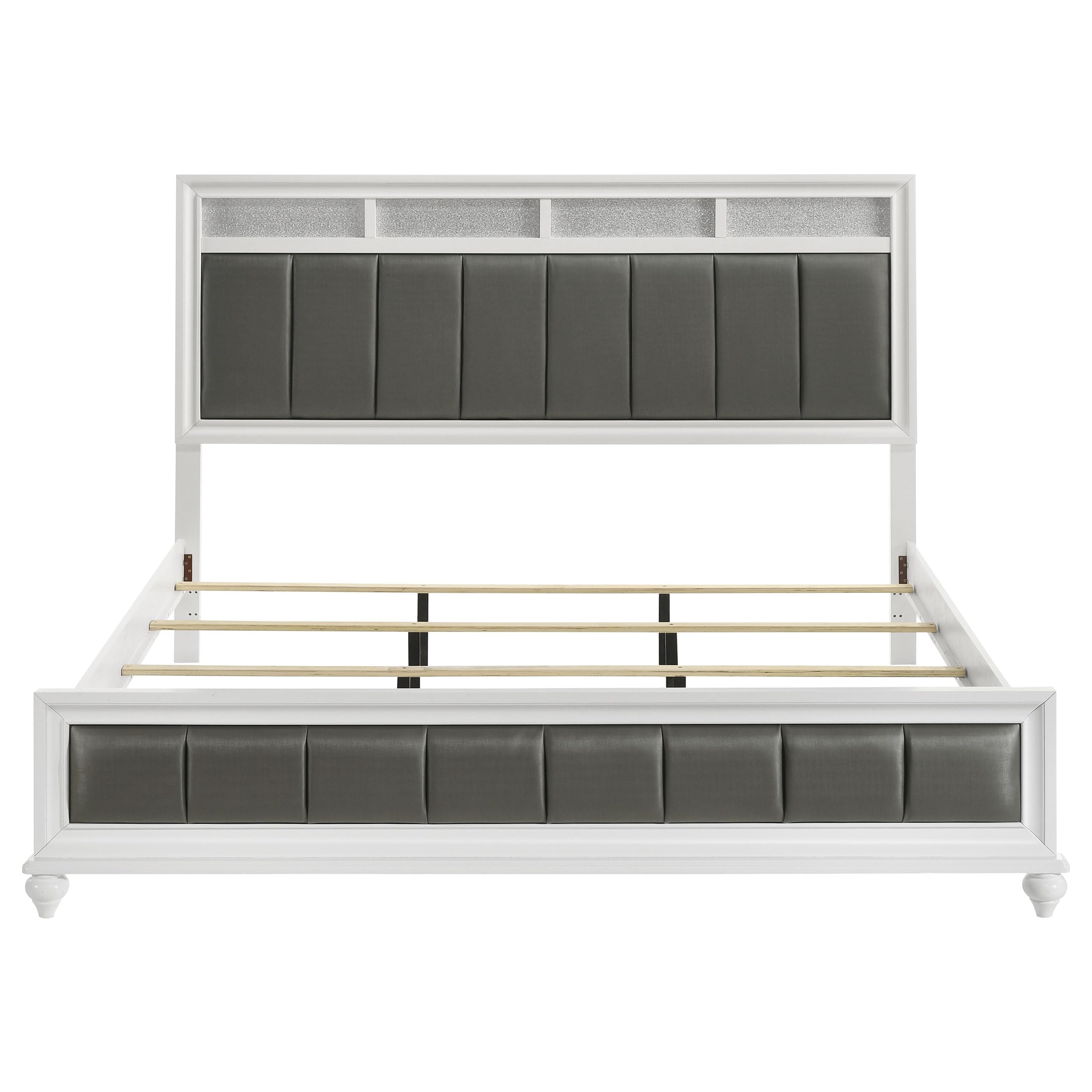 Coaster Home Furnishings Barzini Modern Classic 4-Piece Bedroom Set Leatherette Upholstered Eastern King Size Panel Bed Frame 56-inch Headboard White 205891KE-S4