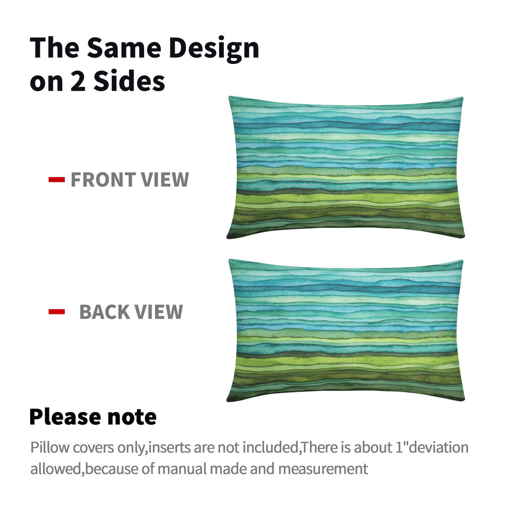 Teal Blue Green Pillow Covers 12X20 Inch Watercolor Aqua Waves Brush Lumbar Pillow Cases Abstract Striped Sea Splash Recgantle T