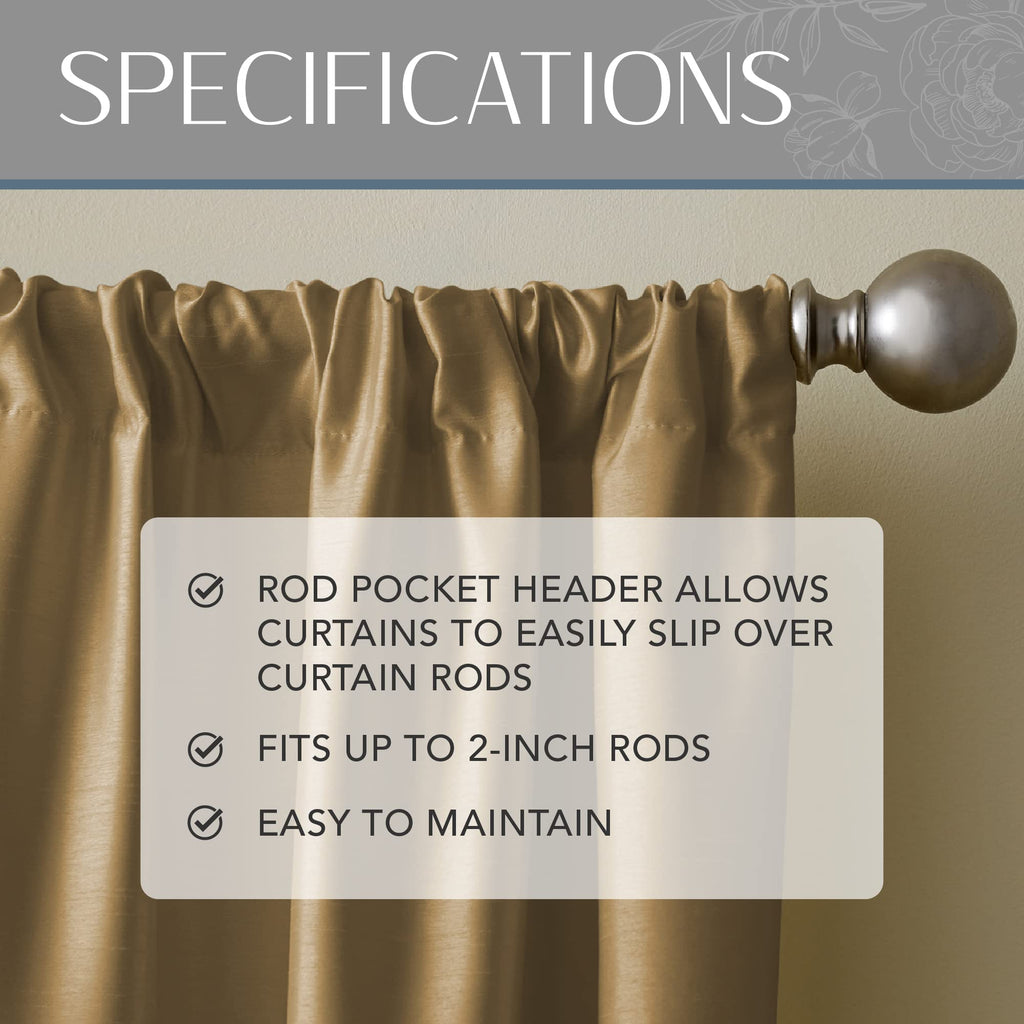 Elrene Home Fashions Versailles Faux-Silk Room-Darkening Curtain Panel, Blackout Curtain With Rod Pocket, 52 Inches By 95 Inches