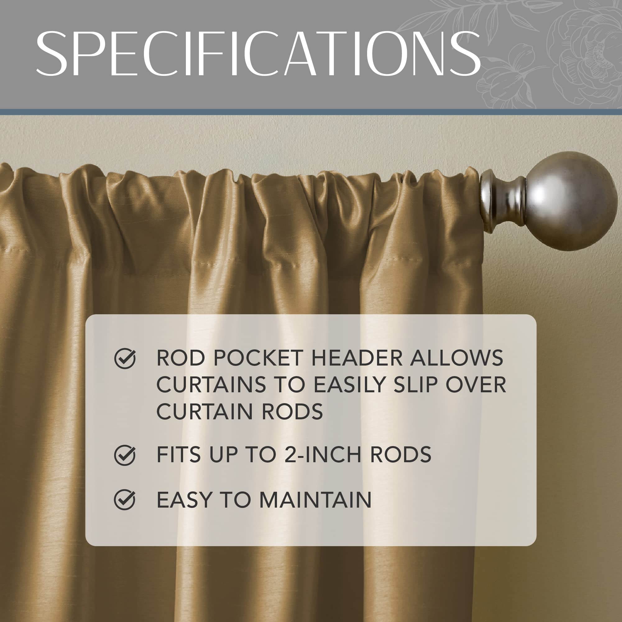 Elrene Home Fashions Versailles Faux-Silk Room-Darkening Curtain Panel, Blackout Curtain With Rod Pocket, 52 Inches By 95 Inches