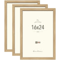 VCK 16x24 Oak Wood Frame for Poster & Picture, Natural Solid Wood Photo Frames 3 Pack, Wall Gallery Frame