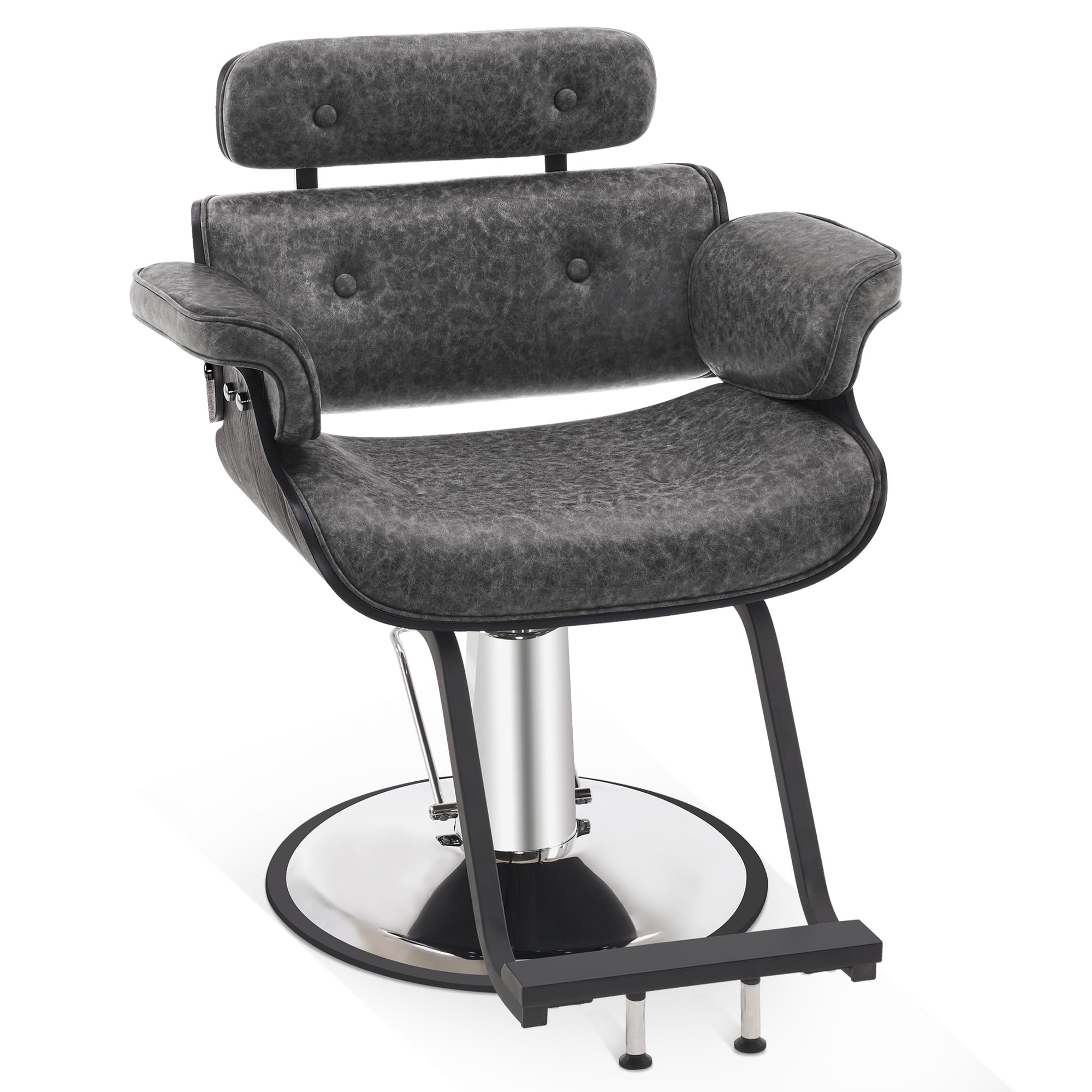 BarberPub Bend Wooden Salon Chair Hydraulic Chair Hair Cutting Beauty Spa Styling Equipment 8261(Dark Grey)