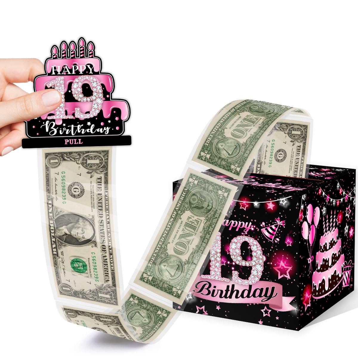 Toerifer Birthday Money Box For Cash Gift, 19 Years Old Surprise Box Explosion Gift For Women Men Pull, 19Th Birthday Money Gift