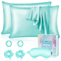 My Novel Things Satin Pillowcase Gift Set With Silk Satin Sleep Mask 4 Scrunchies, 2Pack Standard Size Silky Pillow Cases Luxury