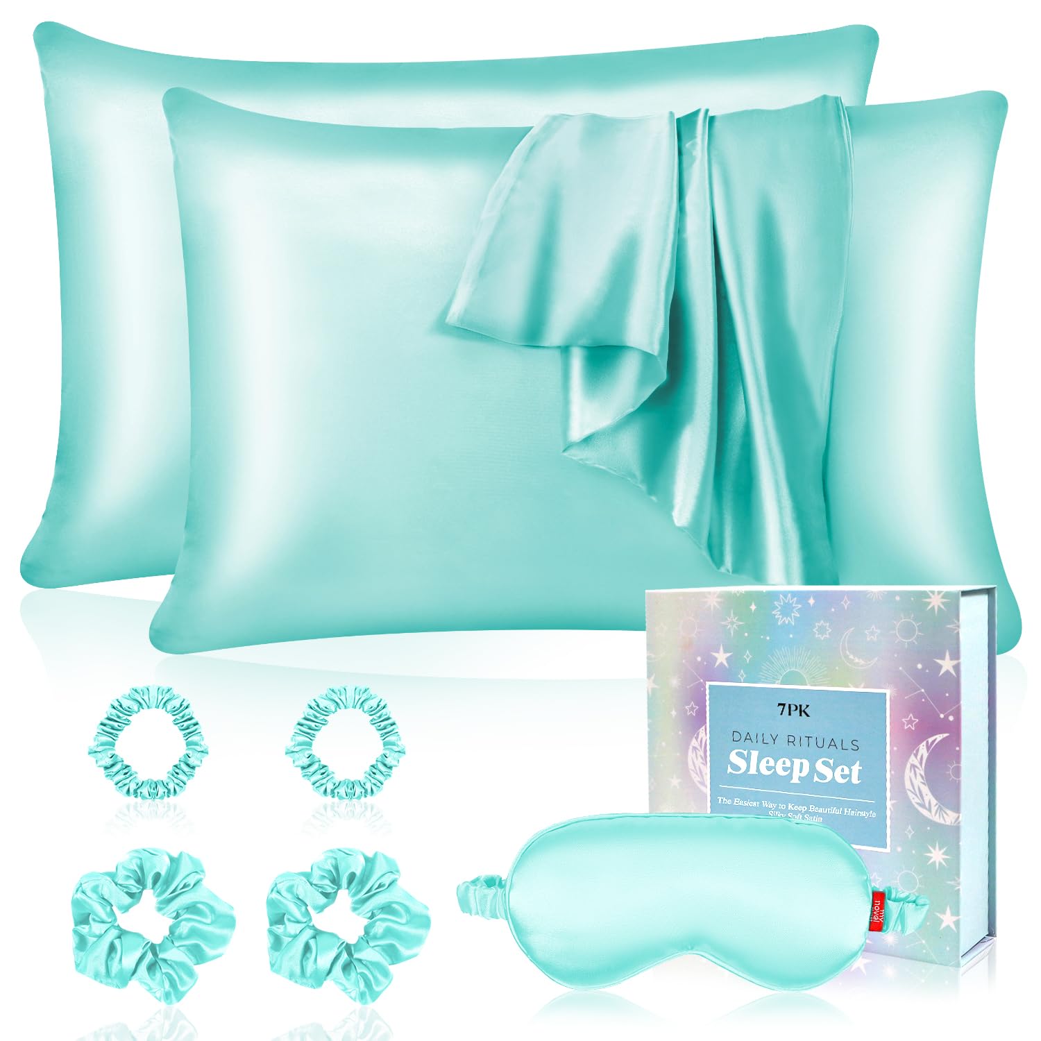 My Novel Things Satin Pillowcase Gift Set With Silk Satin Sleep Mask 4 Scrunchies, 2Pack Standard Size Silky Pillow Cases Luxury
