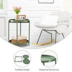 Danpinera 2 Tier Metal Side Table With Removable Tray, Folding End Table Outdoor Side Table Small Accent Table, Anti-Rust Green Nightstand For Bedroom Balcony Patio, Set Of 2 (Dark Green)