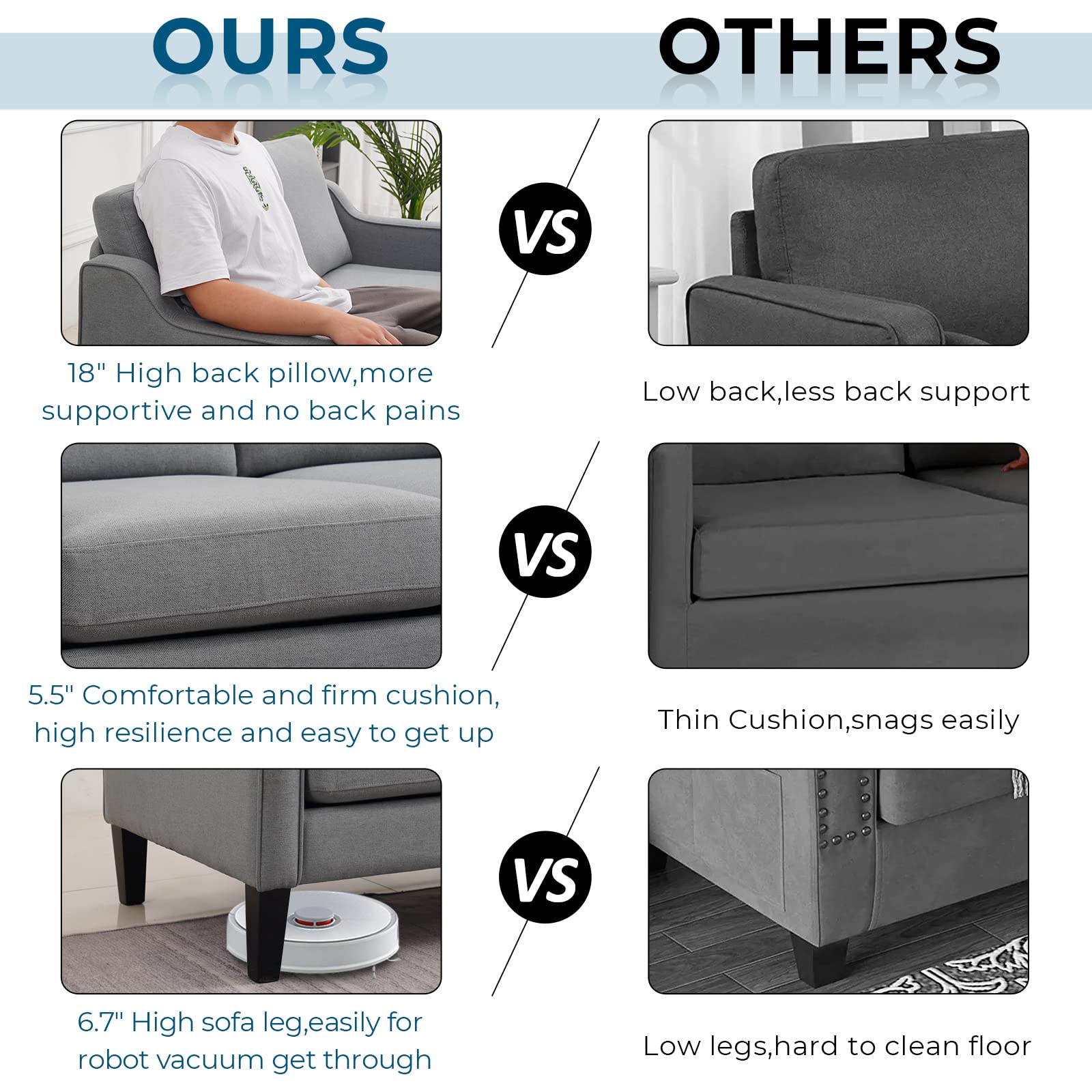 Vingli Modern Accent Chairs Set Of 2,Comfy Grey Armchair For Bedroom,Living Room Upholstered Sofa Chair Reading Chair For Small Spaces