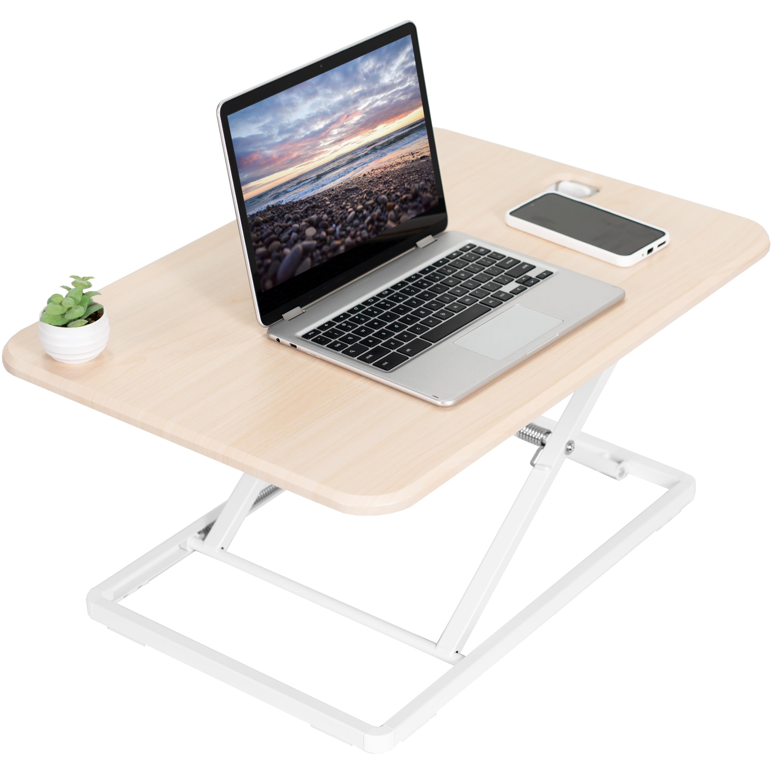 VIVO Ultra-Slim Single Top Height Adjustable Standing Desk Riser, Compact Sit Stand Desktop Converter for Monitor or Laptop, Lig
