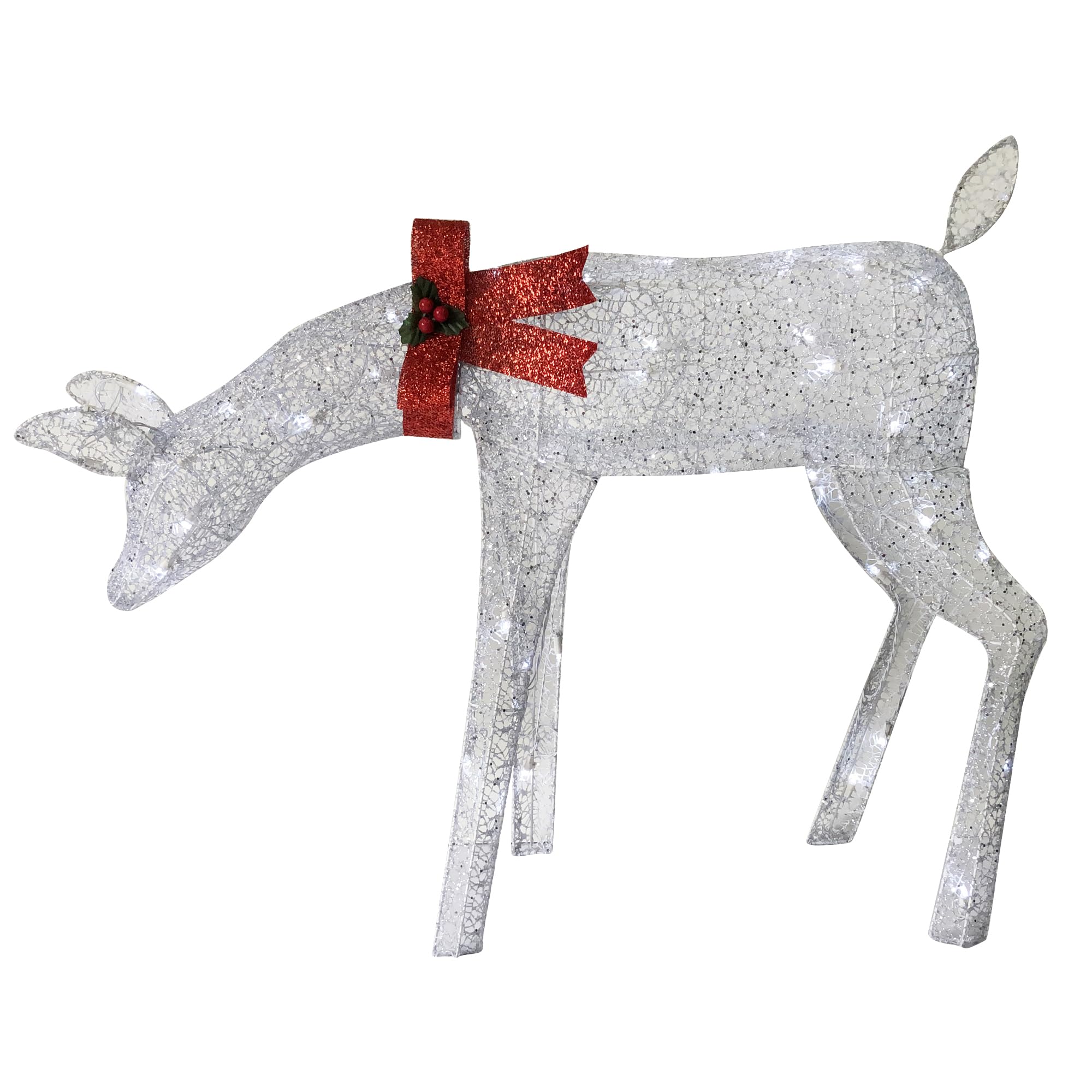 Brite Star 39' Silver Spun Glitter Elegant Morphing Feeding Doe Deer, Pure White