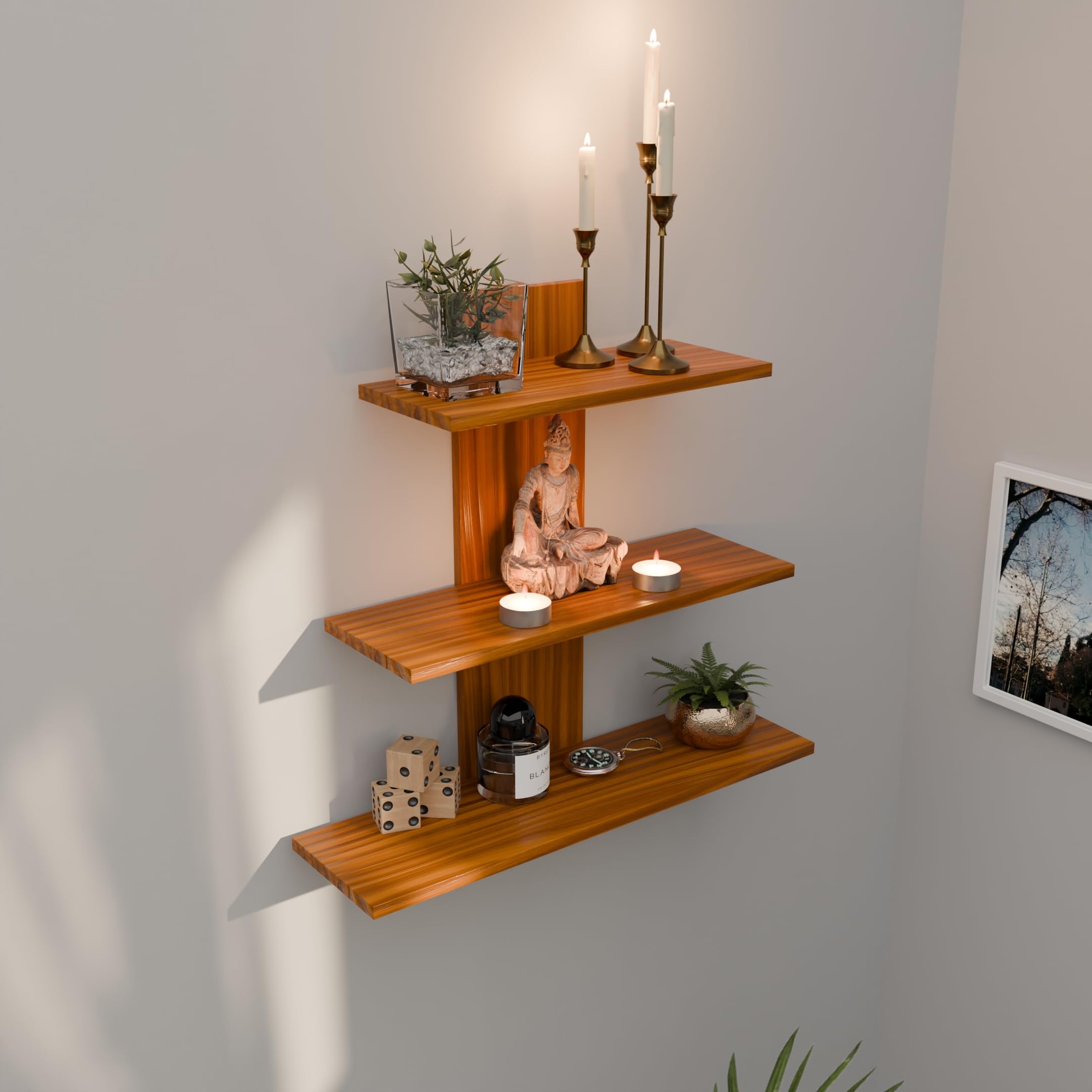ETIQUETTE ART Engineered Wood Wall Mounted Decorative Shelf Tier 3 Wall Shelves for Home Decor Items, Living Room and Bedroom/Bo
