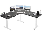 Vivo Electric Height Adjustable 71 X 71 Inch Curved Corner Stand Up Desk, Black Table Top, White Frame, Memory Controller, L-Shaped Workstation, E3C Series, Desk-Kit-E3Cwb