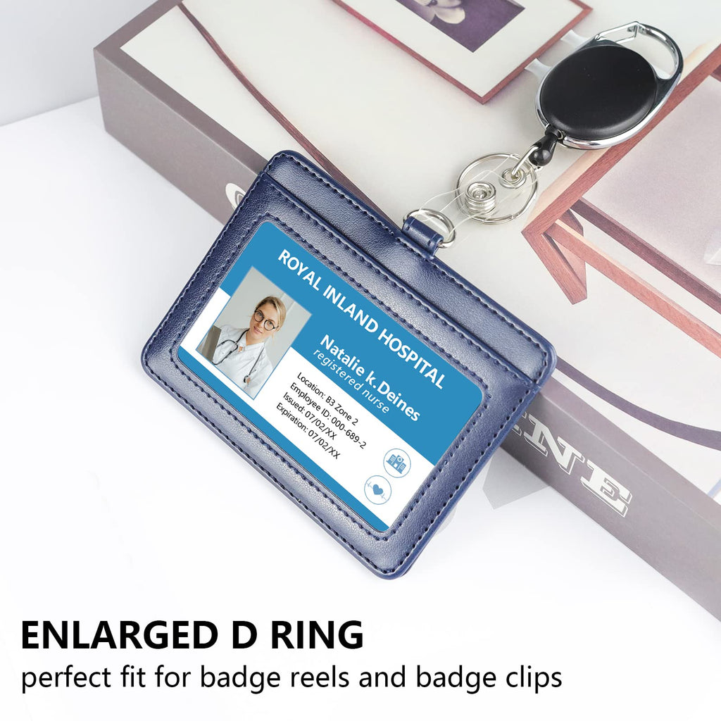 Teskyer Badge Holder With Lanyard, Leather Id Name Badge Card Holder With Lanyard For Id Badges, Horizontal Blue