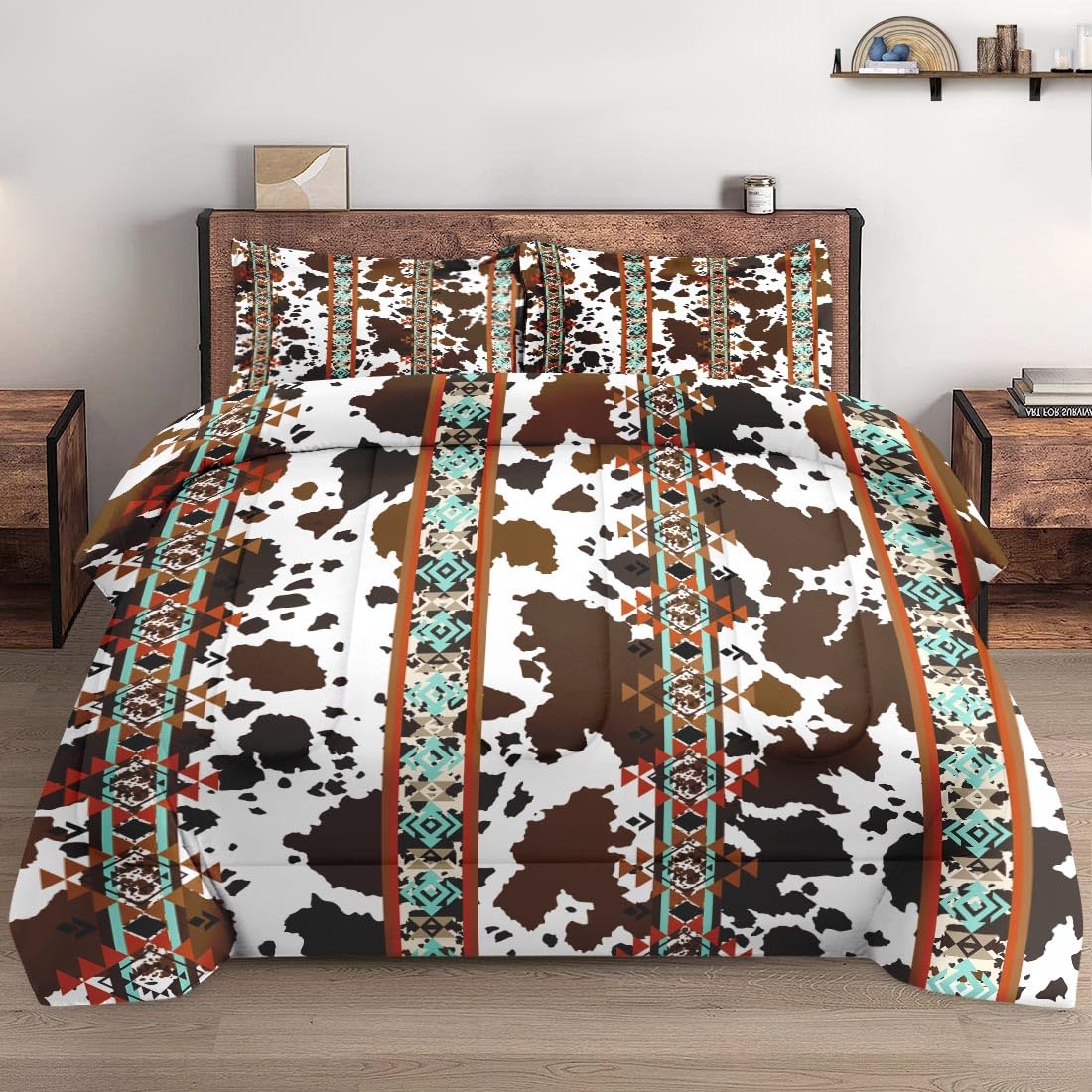 Wecozy Comforter Set Full Size, Animal Vintage Retro Soft 3 Pcs Bedding Set With 2 Pillowcases For Kids And Adults, Cow Brown Co