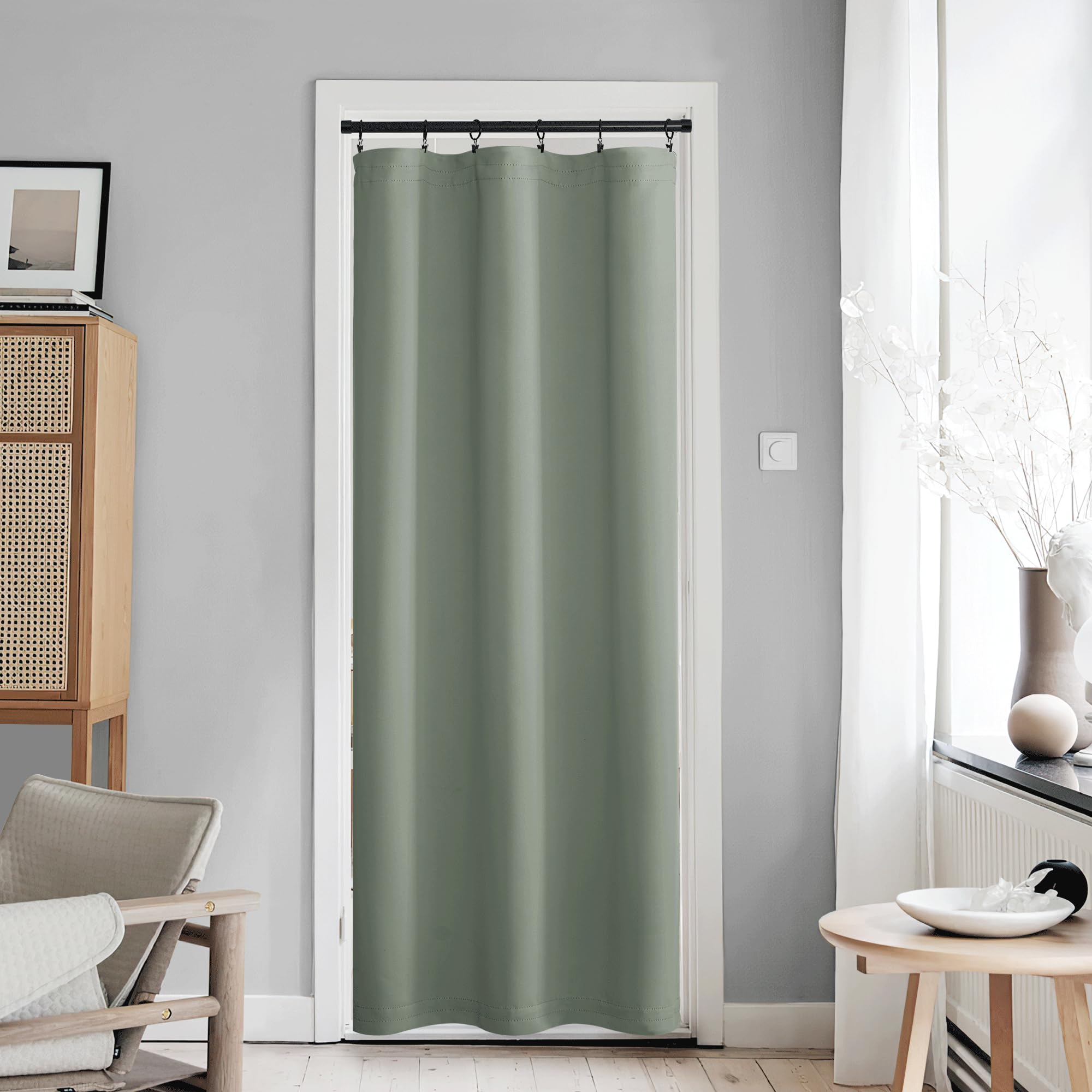 Nicetown Doorway Curtains For Kitchen Door Window, Thermal Insulated Privacy Protection Blackout Door Curtains For French Door Window Shade With Tieback, 1 Pc, 42' X 80', Greyish Green