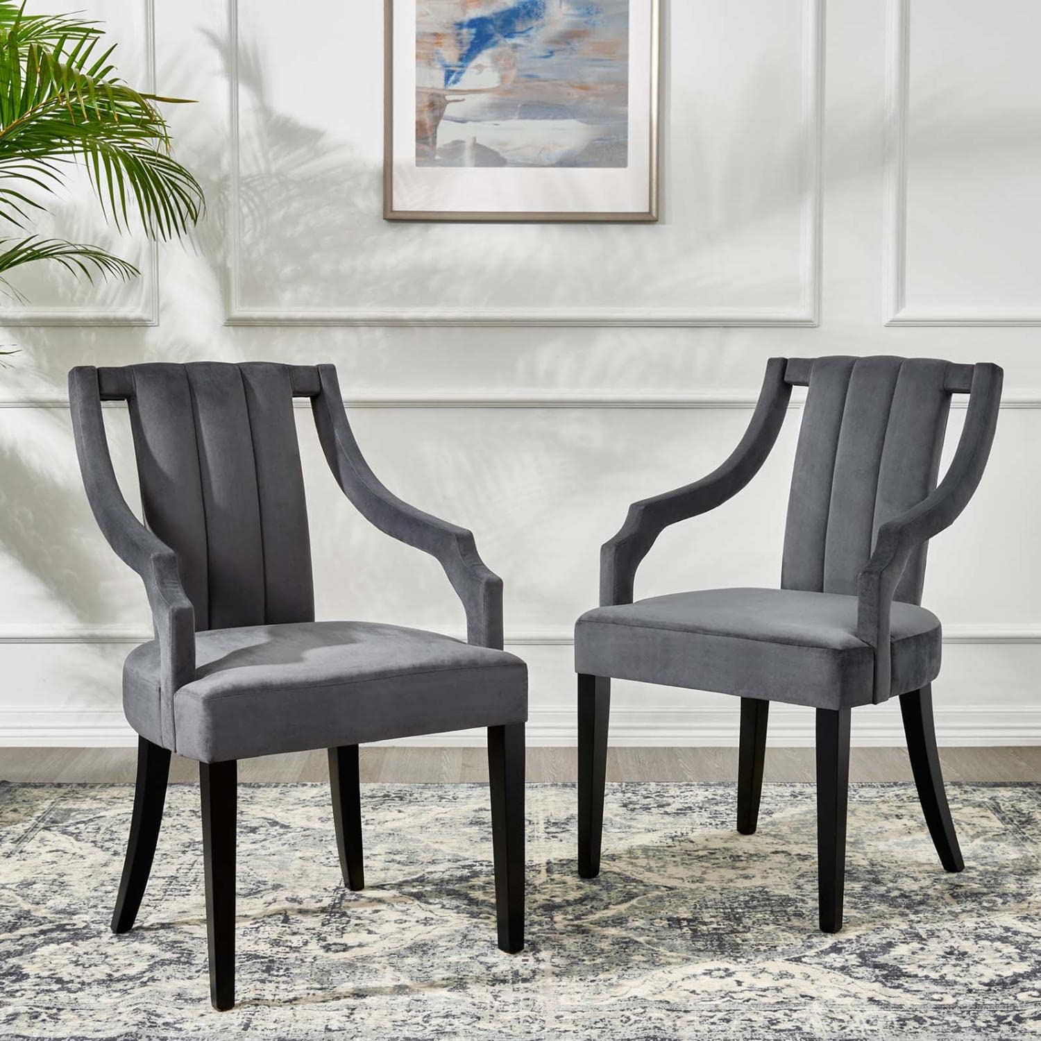 Modway Virtue Performance Velvet Dining Chairs In Gray (Set Of 2)