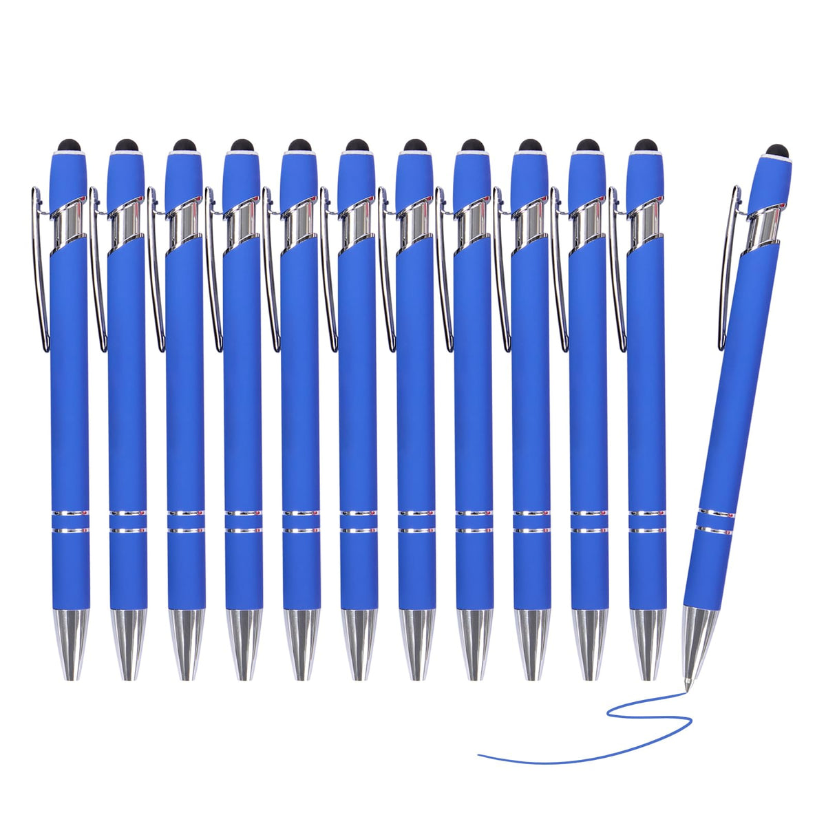 Actsun Blue Gel Ink Pens, 12 Pcs, Fine Point, Smooth Writing, With Stylus Tips, 0.7 Mm, Office Desk Accessories, Motivational