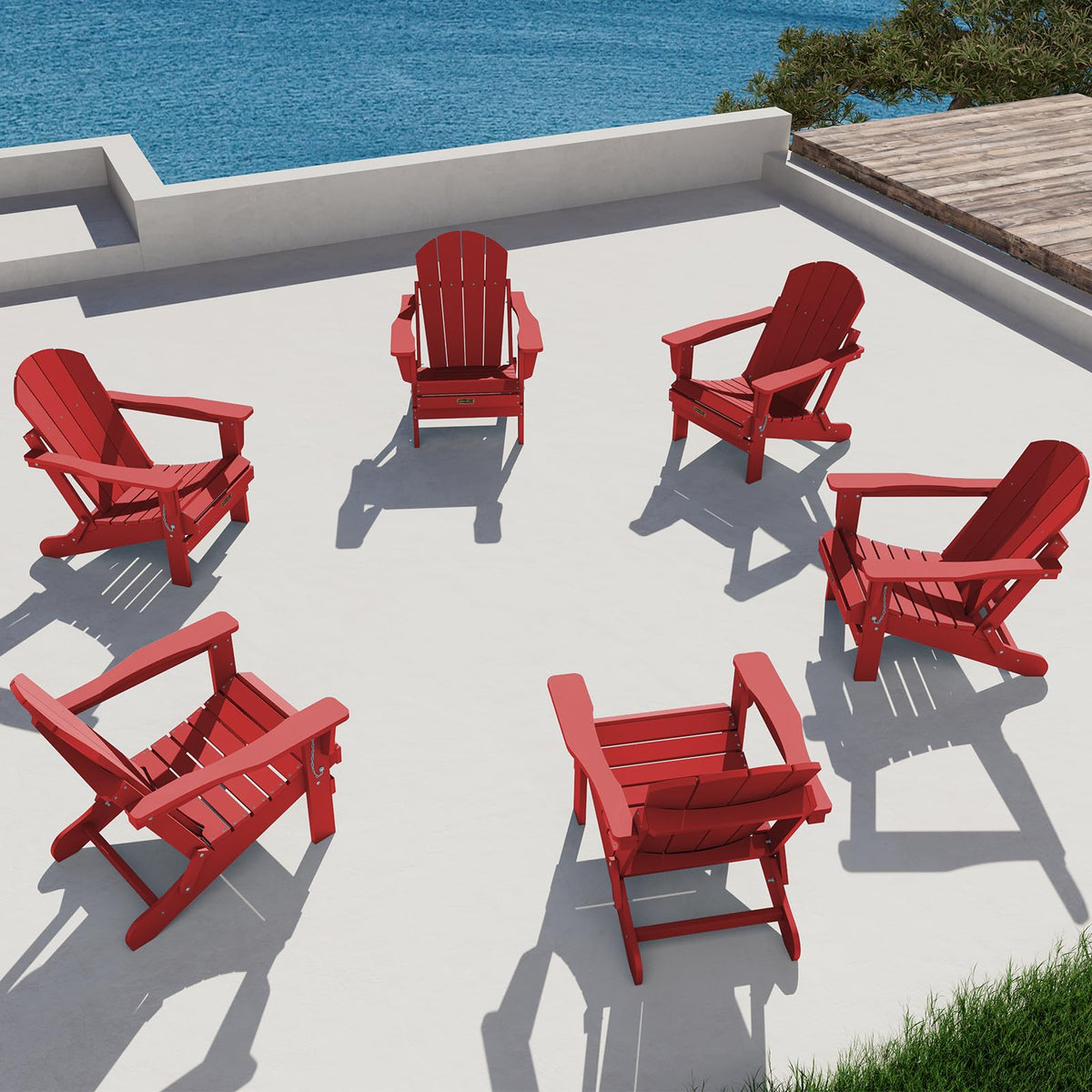 Serwall Folding Adirondack Chair Set Of 6 Weather Resistant For Patio - New Red