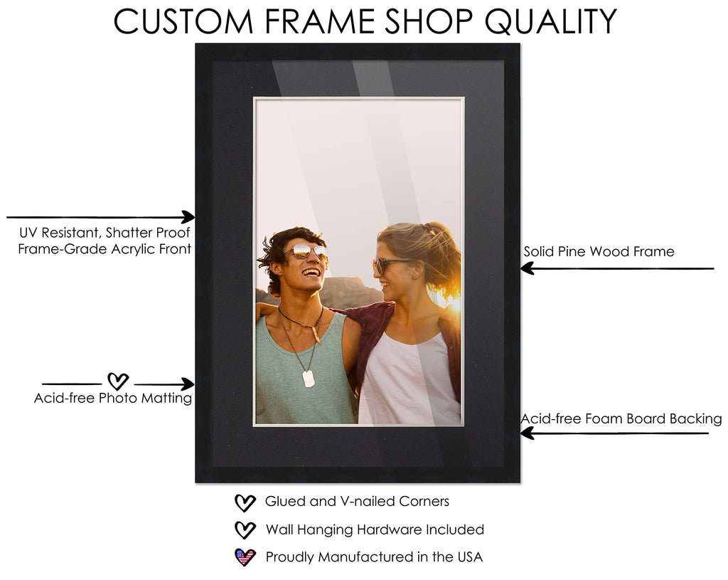 Countryarthouse 24X36 Frame Black Solid Wood With Black Mat | 28X40 Frame Matted To 24X36 | Includes Uv Acrylic Plexiglass, Foam