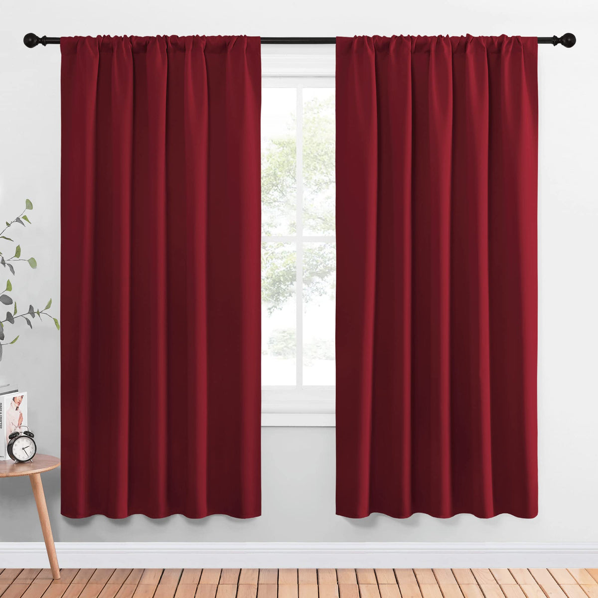 Nicetown Christmas Burgundy Blackout Curtains And Drapes - Thermal Insulated Solid Rod Pocket Blackout Draperies/Panels For Gues