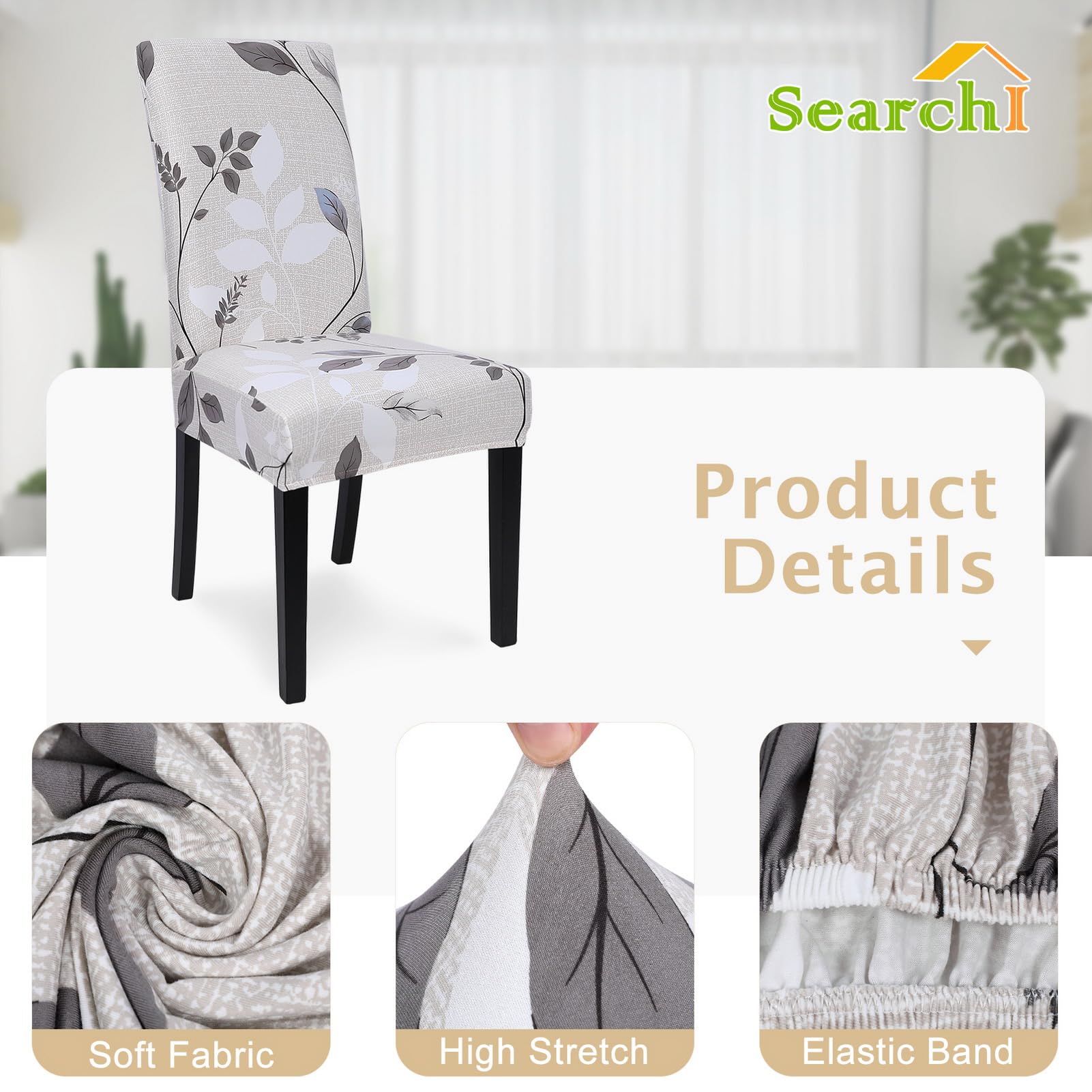 Searchi Printed Dining Room Chair Covers Set Of 6, Stretch Kitchen Chair Covers Washable Parsons Chair Slipcover Removable Dining Chair Protectors For Hotel,Ceremony(Floral Pattern3)