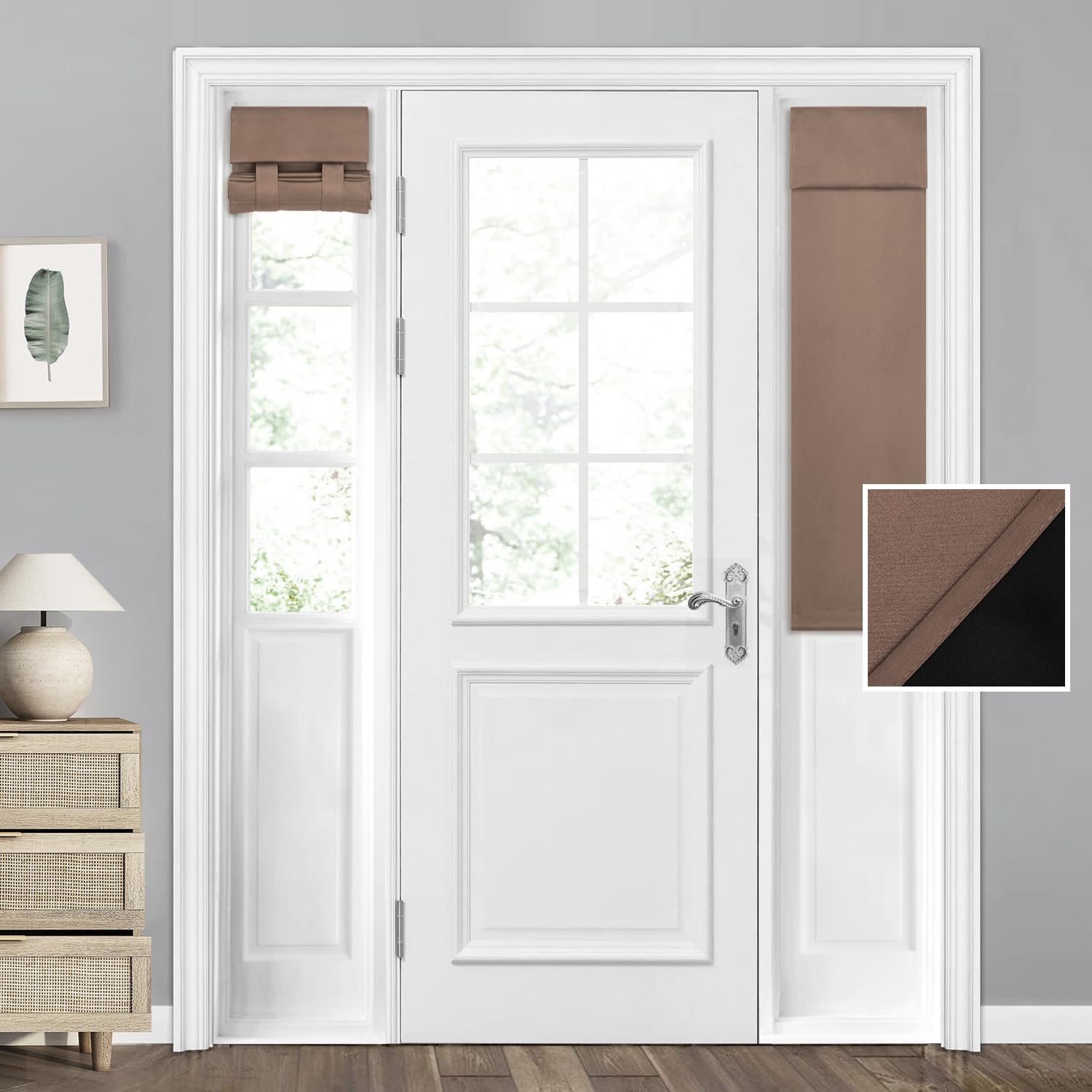 Homeideas 100% Blackout Sidelight Curtains For Front Door, Side Door Window Curtains, Front Door Curtains For Small Window, Thermal Insulated Door Window Covering, (1 Panel, W12 X L40, Coffee)