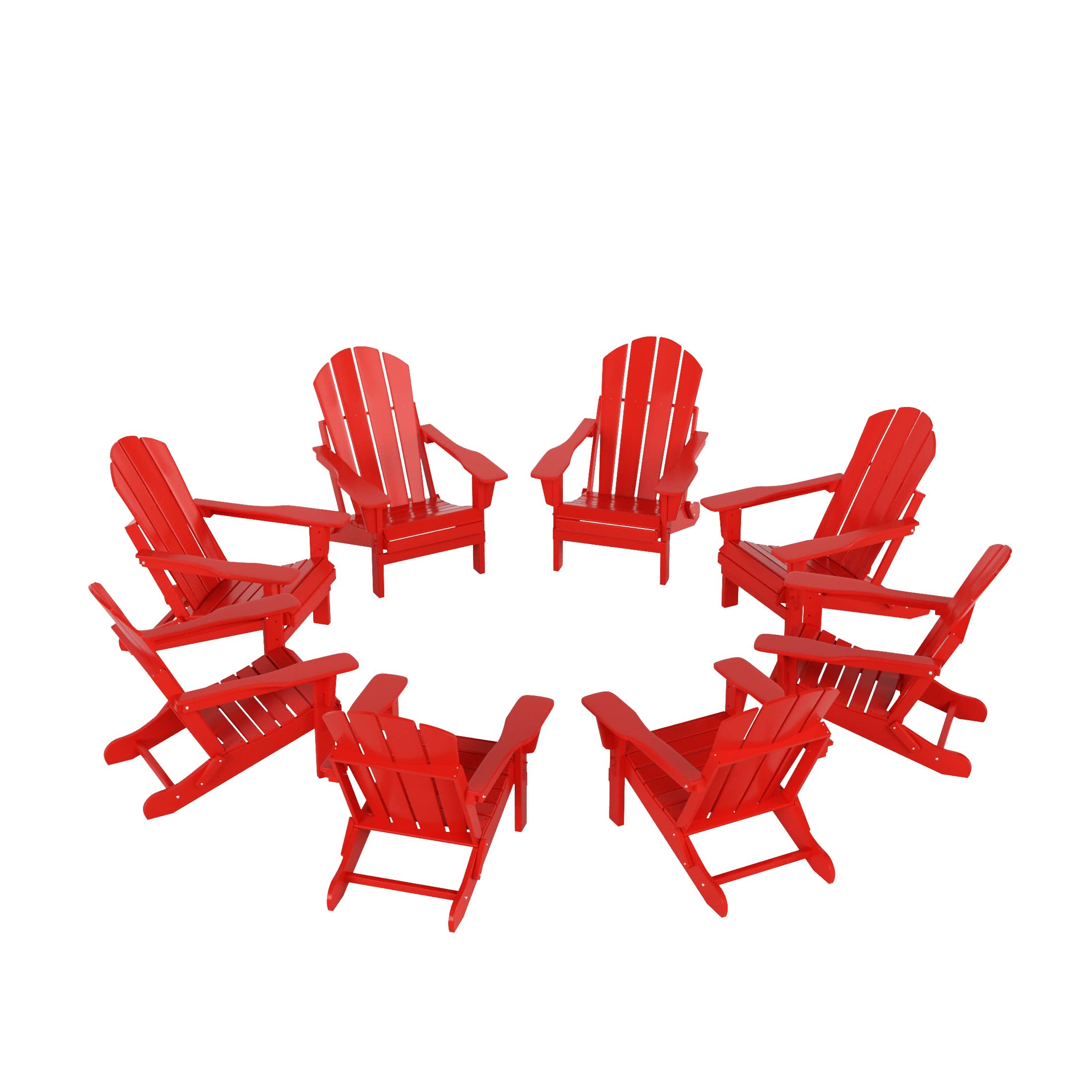 Westintrends Outdoor Folding Hdpe Adirondack Chairs For Patio, Backyard, Balcony, Comfortable Seat And All Weather Resistant (Set Of 8), Red