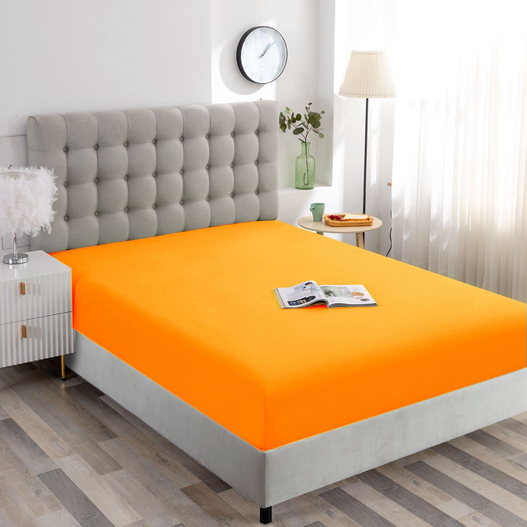 Ghooss Orange Twin Fitted Sheet-Soft Microfiber Bottom Sheet For Bed-Deep Pocket Up To 14 Inche-Wrinkle Free And Stay In Place-1